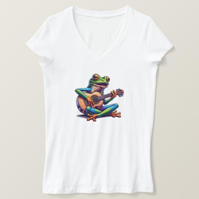 Cute Frog Playing a Guitar T-Shirt (Design Front)