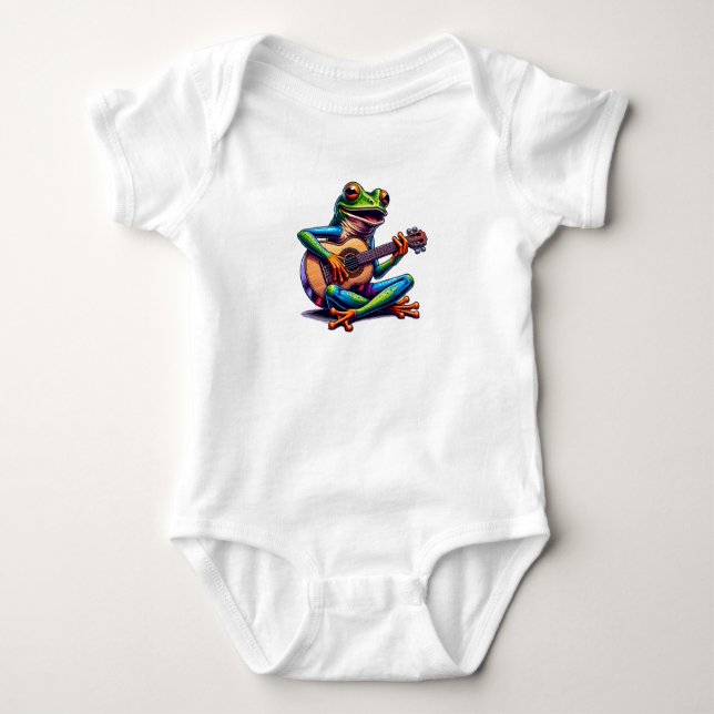 Cute Frog Playing a Guitar T-Shirt (Front)
