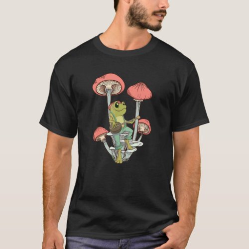Cute Frog Playing Banjo On Mushroom T_Shirt