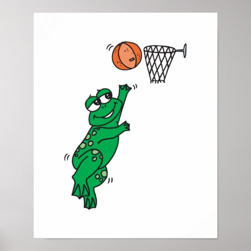 cute frog playing basketball poster