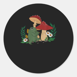 Cute Frog Playing Flute Cottagecore Goblincore Ae Classic Round Sticker