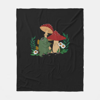 Cute Frog Playing Flute Cottagecore Goblincore Aes Fleece Blanket