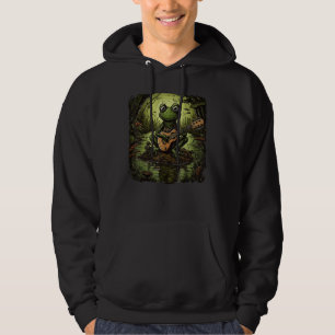 Cute Frog Playing Guitar Next To A Pond Men Women  Hoodie