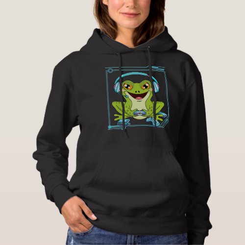 Cute Frog Playing Video Game Funny Gamer Frog Amph Hoodie
