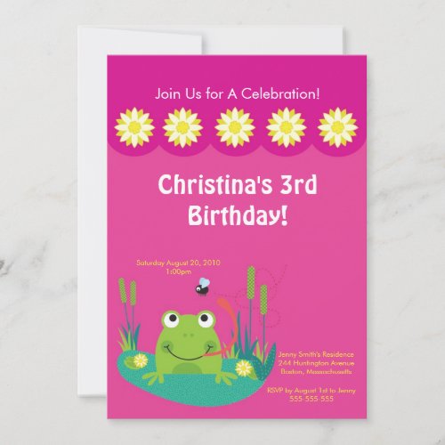 Cute Frog Pond Birthday Party Invitation