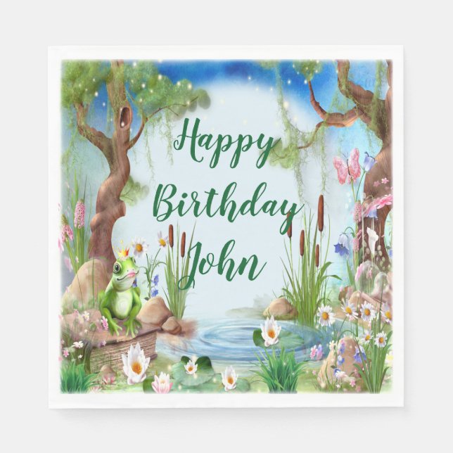 Cute Frog Prince Birthday Party Napkins (Front)