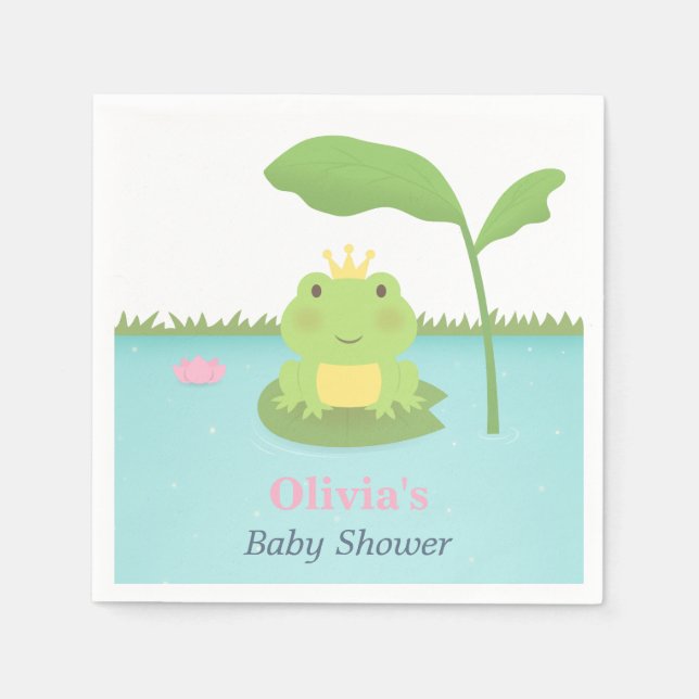 Cute Frog Prince Boy Baby Shower Supplies Napkins (Front)