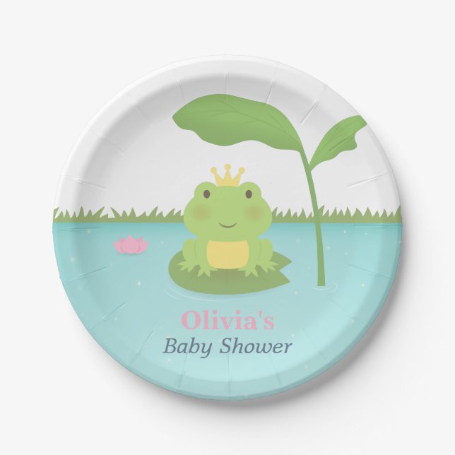 Cute Frog Prince Boy Baby Shower Supplies Paper Plates (Front)