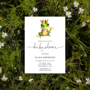 Cute Frog Prince Green & Gold Baby Shower Invitation