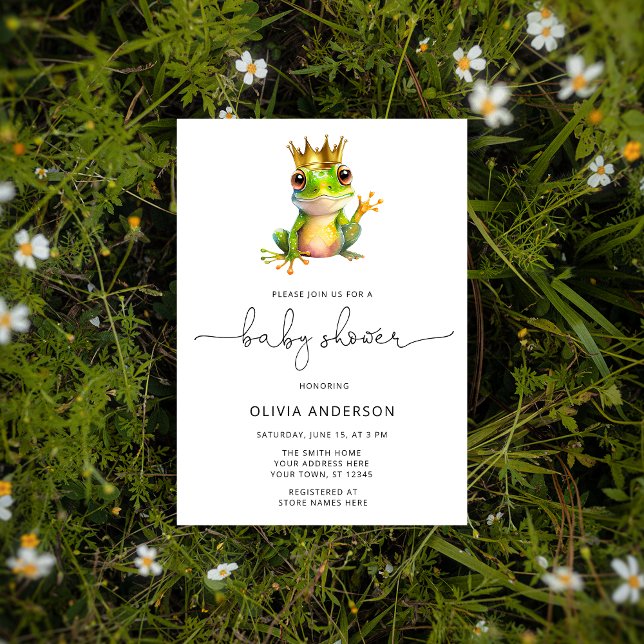 Cute Frog Prince Green & Gold Baby Shower Invitation (Creator Uploaded)