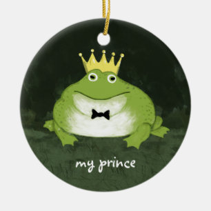 Cute Frog Prince with Custom Text Charming Groom Ceramic Ornament