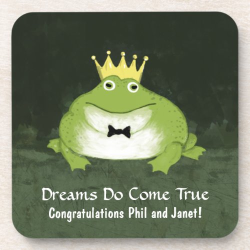 Cute Frog Prince with Customizable Text Beverage Coaster