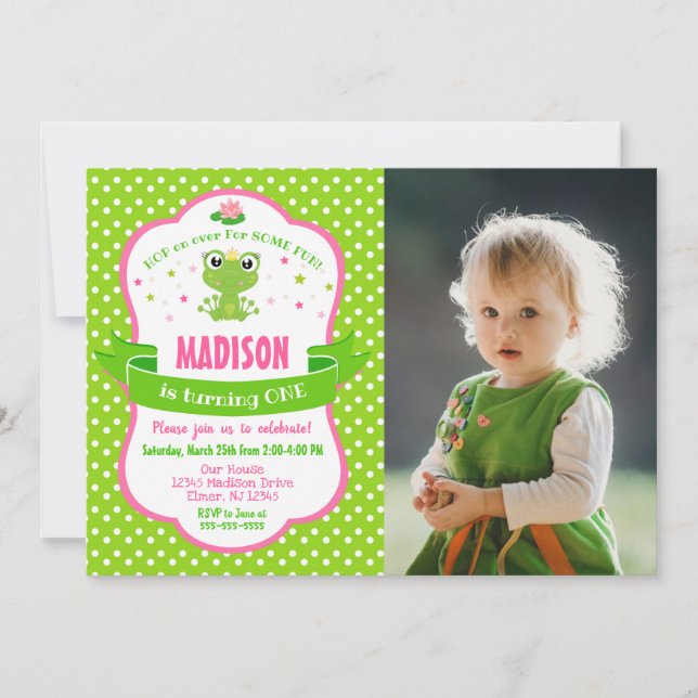 Cute Frog Princess Invitation for a Girl (Front)
