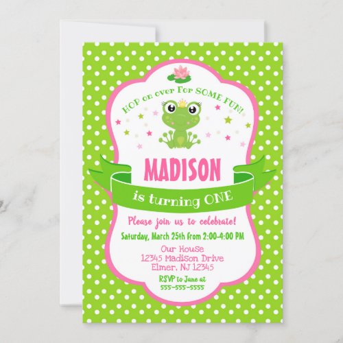 Cute Frog Princess Invitation for a Girl