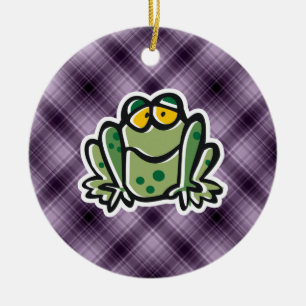 Cute Frog; Purple Ceramic Ornament