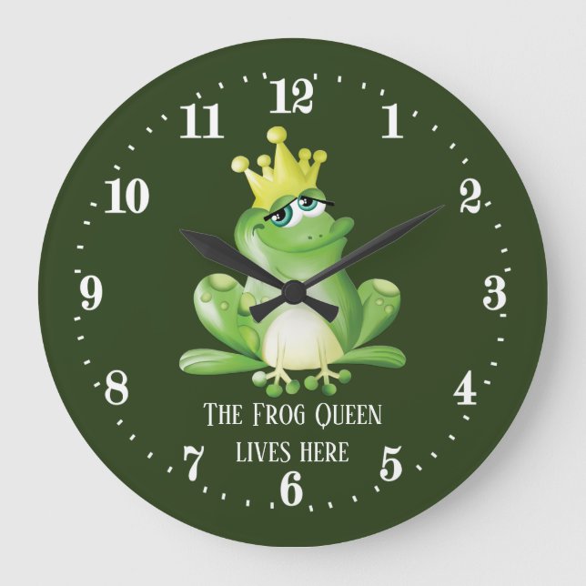 cute frog queen add text  large clock (Front)