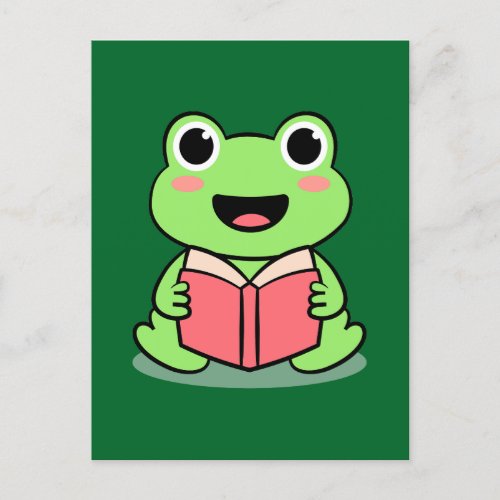 Cute Frog Reading Book Kawaii  Postcard