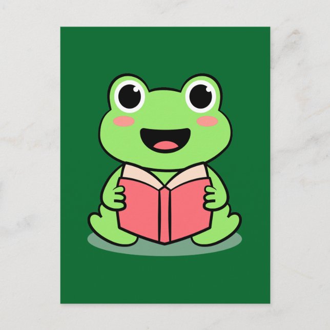Cute Frog Reading Book Kawaii  Postcard (Front)