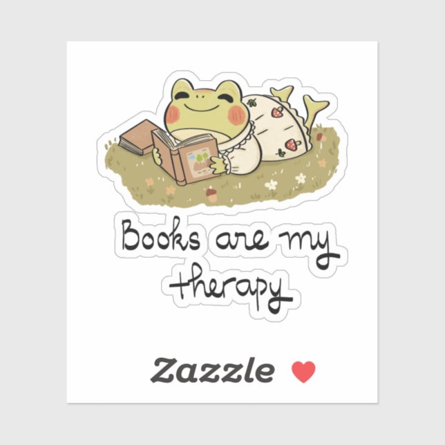 Cute Frog Reading - Books Are My Therapy Sticker (Sheet)