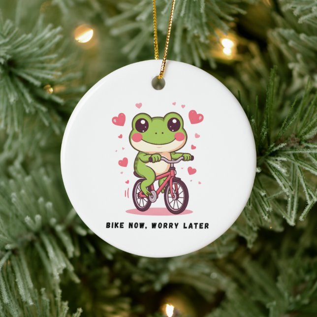 Cute Frog Riding Bicycle | Funny Frog Lover Gift Ceramic Ornament (Tree)