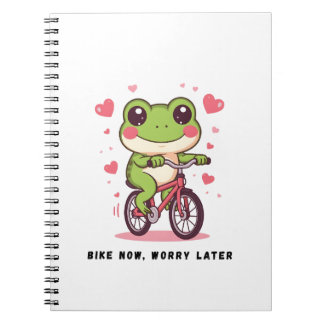 Cute Frog Riding Bicycle | Funny Frog Lover Gift Notebook