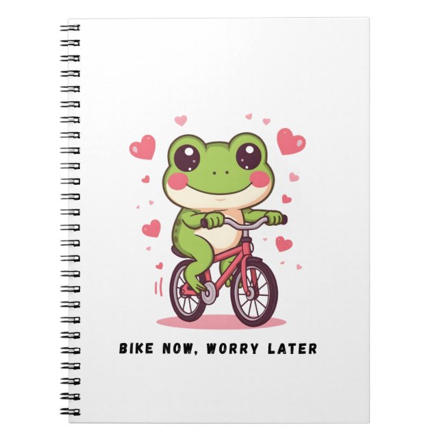 Cute Frog Riding Bicycle | Funny Frog Lover Gift Notebook (Front)