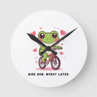 Cute Frog Riding Bicycle | Funny Frog Lover Gift Round Clock