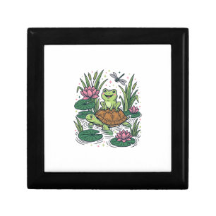 Cute Frog Riding Turtle Pond Vintage Vector Art_1 Gift Box