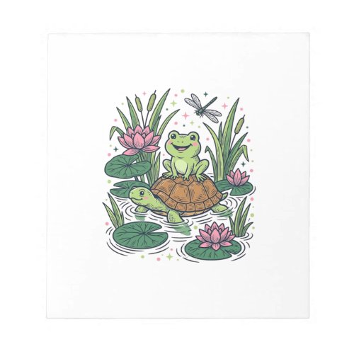 Cute Frog Riding Turtle Pond Vintage Vector Art_1 Notepad