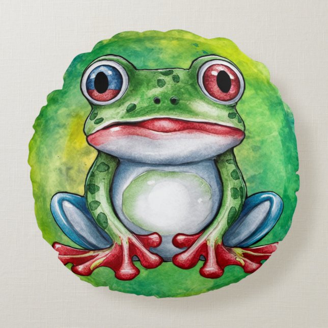 Cute Frog Round Pillow (Front)