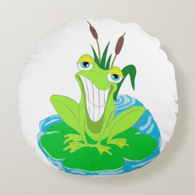 Cute Frog Round Pillow (Front)