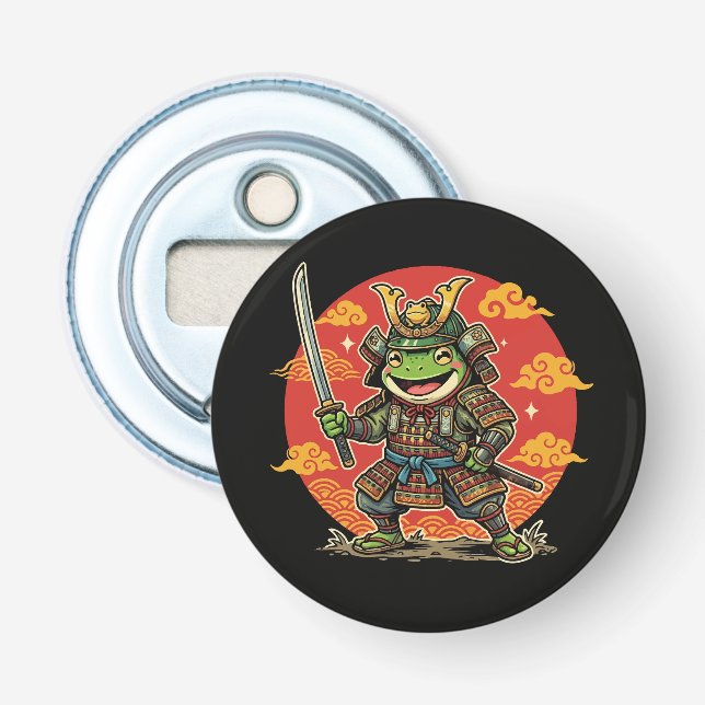 Cute Frog Samurai Cartoon Animal Warrior Design Bottle Opener (Front)