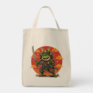 Cute Frog Samurai Cartoon Animal Warrior Design Tote Bag