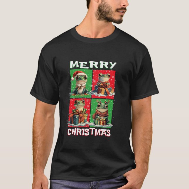 Cute Frog Santa Animals Lover Merry Christmas Tree T-Shirt (Front)