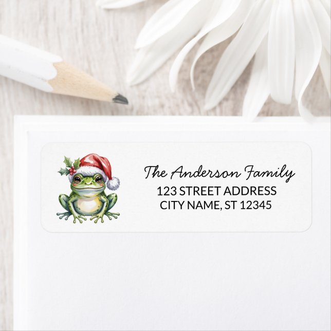  Cute Frog Santa Hat Christmas Return Address Label (Insitu)