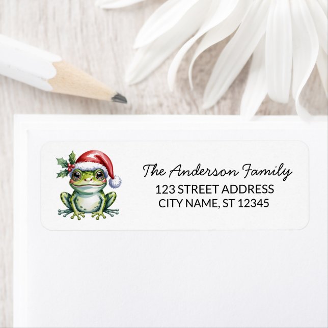  Cute Frog Santa Hat Christmas Return Address Label (Insitu)