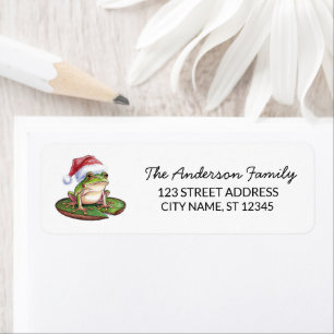 Cute Frog Santa Hat Christmas Return Address Label