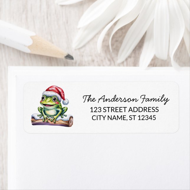  Cute Frog Santa Hat Christmas Return Address Label (Insitu)