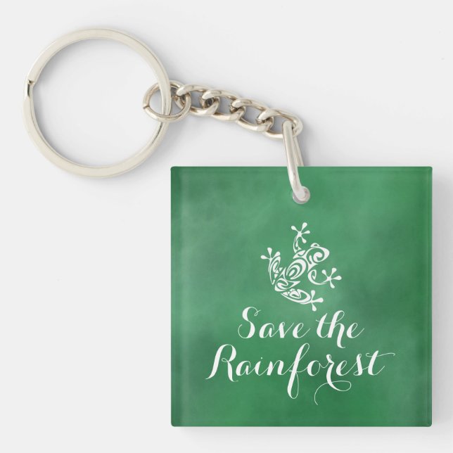Cute Frog Save the Rainforest Keychain (Front)
