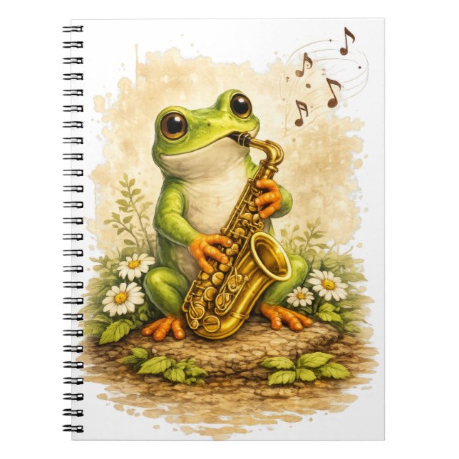 Cute Frog Saxophone Spiral Notebook (Front)