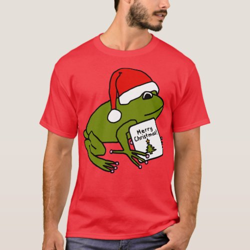 Cute Frog Says Merry Christmas T_Shirt