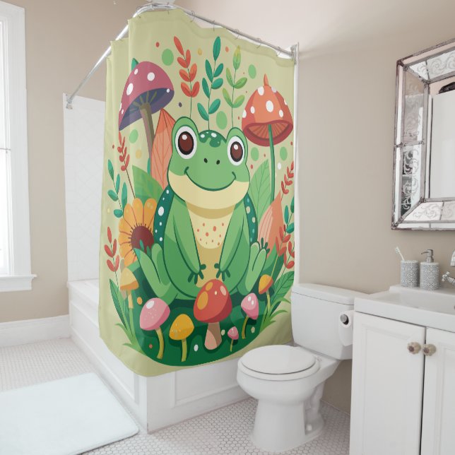 Cute Frog Shower Curtain for Frog Lovers (In Situ)