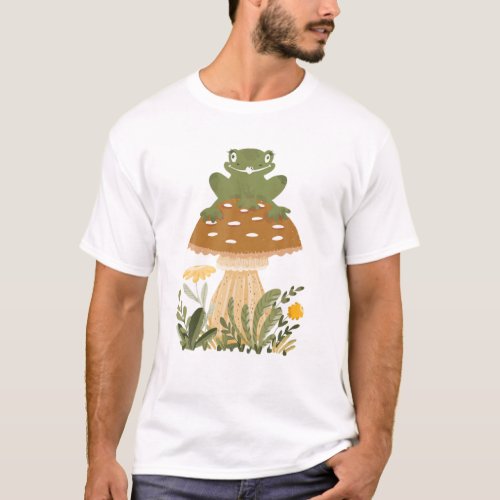 Cute Frog Sitting Mushroom Cottagecore Aesthetic Y T_Shirt