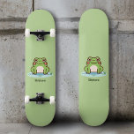Cute Frog  Skateboard<br><div class="desc">A green skateboard with an illustration of a cute frog on its pond and customizable text below: a perfect gift for a kid! You could also use them for home decoration or to have fun during your skate sessions!</div>
