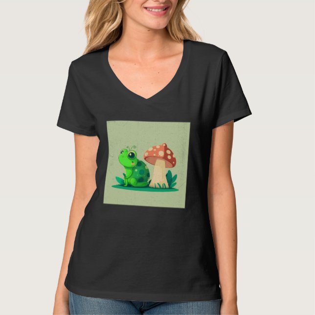 Cute Frog Snail Illustration Shell Friends Women K T-Shirt (Front)