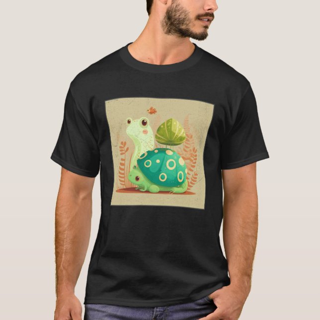 Cute Frog Snail Illustration Shell Friends Women K T-Shirt (Front)