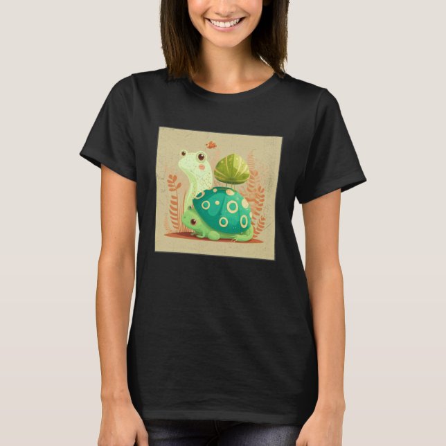 Cute Frog Snail Illustration Shell Friends Women K T-Shirt (Front)