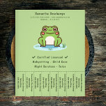 Cute Frog Tear Off Strips Flyer<br><div class="desc">A green flyer with Tear Off Strips and an illustration of a cute frog on its pond! It could be perfect for all activities with kids such as babysitting,  child care,  tutor,  etc</div>