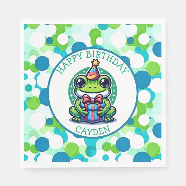 Cute Frog Themed Boy's Birthday Boy Napkins (Front)