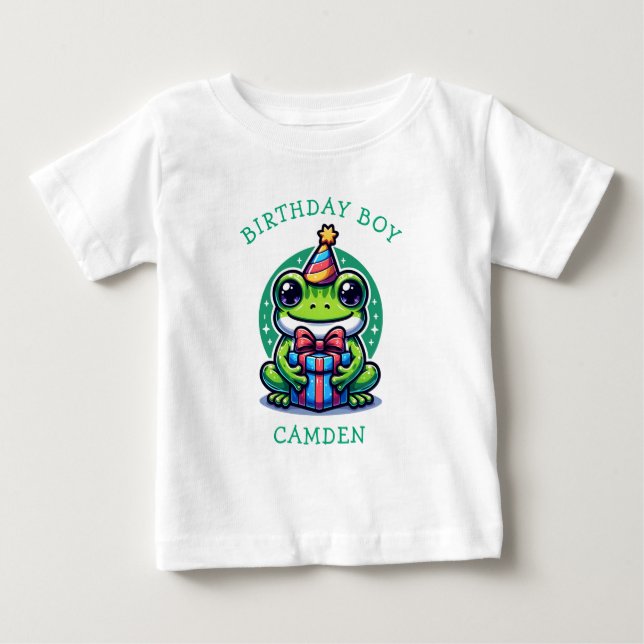 Cute Frog Themed Boy's Birthday Boy Personalized Baby T-Shirt (Front)